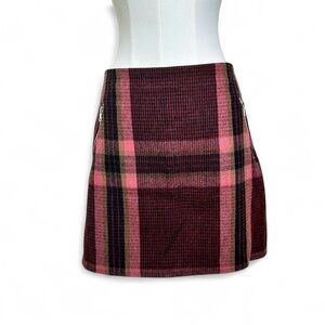 Gap Preppy Mod Academia Plaid Wool Mini Skirt with Zipper Accents